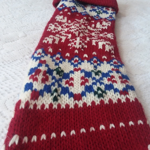 Knit Christmas Stocking Burgundy Dark Green - Picture 4 of 7